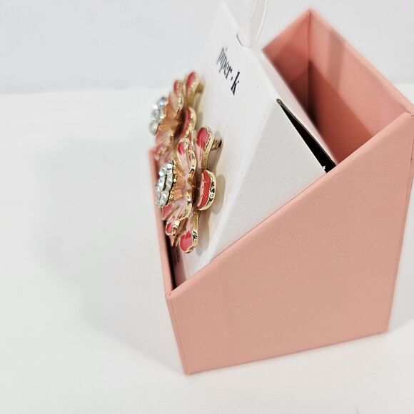 Hand Painted Red Floral Statement Earrings, Piper K, Crystal Center, Nickel Free - Picture 4 of 6